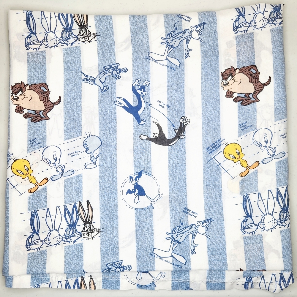 Vintage Looney Tunes Twin Flat Sheet 90s Bedding Fabric Material